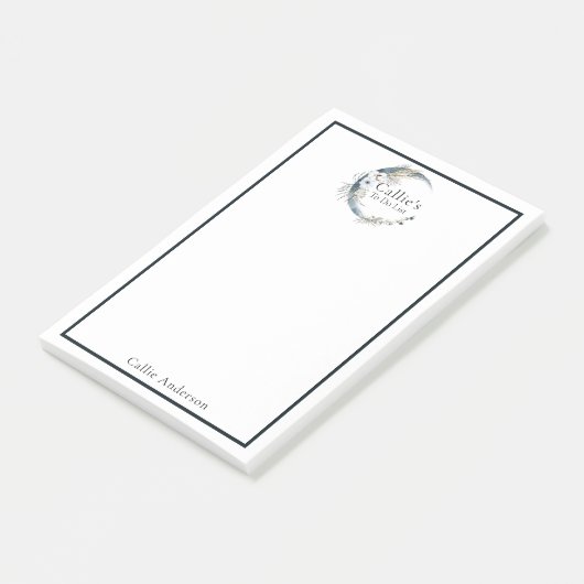 Name Personalisierter Blauer Mond und Blume Post-it Klebezettel (angewinkelt)