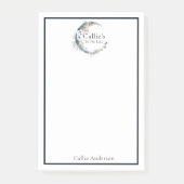 Name Personalisierter Blauer Mond und Blume Post-it Klebezettel (Vorderseite)