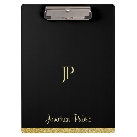 Name-personalisierter Goldtext-modernes Monogramm Klemmbrett (Vorderseite)