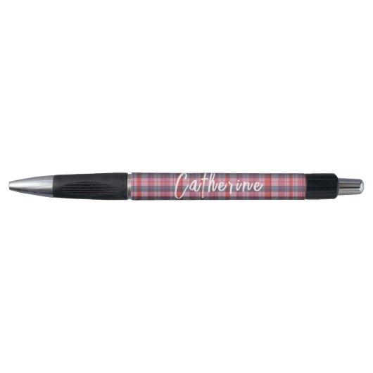 Name Personalisierter Rosa Karierter Stift | One O (Vorderseite)