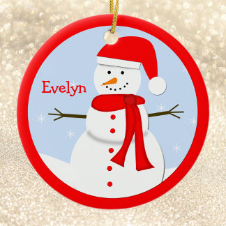 Name Personalisierter Weihnachtsschneemann-Ornamen Keramikornament