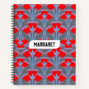 Name Personalisiertes Roter Glockenblumen-Spiralno Notizblock