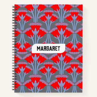 Name Personalisiertes Roter Glockenblumen-Spiralno Notizblock