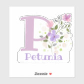 Name Petunia & Initial mit Blumendesign Aufkleber (Blatt)
