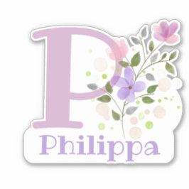 Name Philippa plus Initial mit Blumendesign Aufkleber