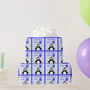 Name Pinguin 3. Geburtstag blau hinzufügen Geschenkpapier