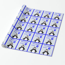 Name Pinguin 3. Geburtstag blau hinzufügen Geschenkpapier