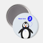 Name Pinguin 3. Geburtstag blau hinzufügen Magnet (Vorderseite/Rückseite)