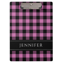 Name Pink & Black Karos Kariert Gingham Muster Klemmbrett