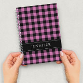 Name Pink & Black Karos Kariert Gingham Muster Notizblock