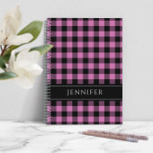 Name Pink & Black Karos Kariert Gingham Muster Notizblock