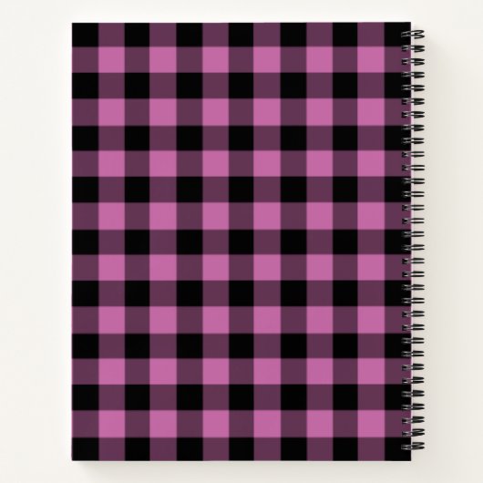 Name Pink & Black Karos Kariert Gingham Muster Notizblock (Rückseite)