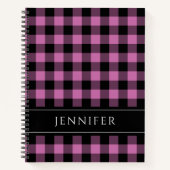Name Pink & Black Karos Kariert Gingham Muster Notizblock (Vorderseite)