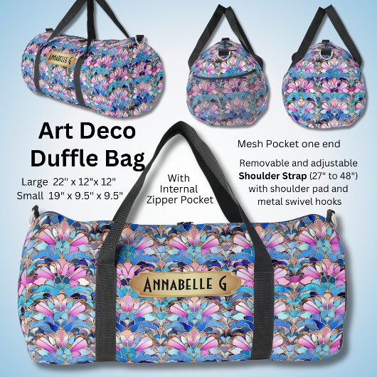 Name Pink Blue Art Deco Abstrakte Blume hinzufügen Duffle Bag