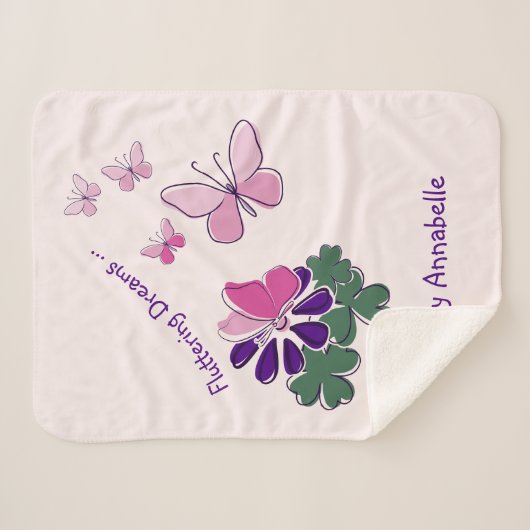 Name Pink Green Lila Doodle Blooms Schmetterlinge Sherpadecke (Vorderseite (Horizontal))