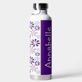 Name Pink Indigo Blue Blume Doodle Muster Trinkflasche (Rechts)