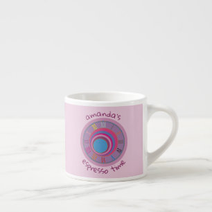 Name Pink Lila Blue Circles Roman Numerres Uhr Espressotasse