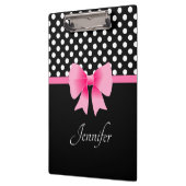Name Pink Ribbon Black & White Polka Dots Klemmbrett (Links)