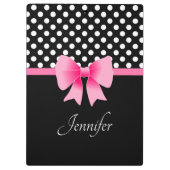 Name Pink Ribbon Black & White Polka Dots Klemmbrett (Rückseite)