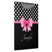 Name Pink Ribbon Black & White Polka Dots Klemmbrett (Rechts)