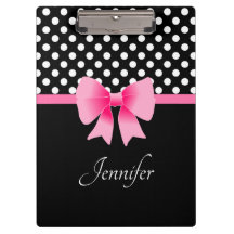 Name Pink Ribbon Black & White Polka Dots
