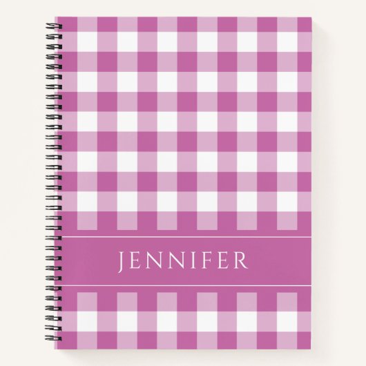 Name Pink & White Gingham Checkered Pattern Editor Notizblock (Vorderseite)