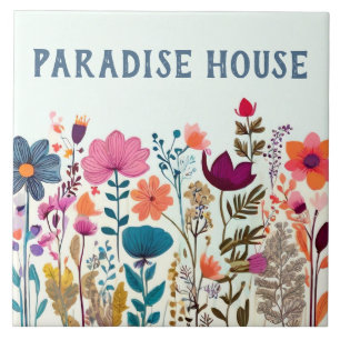 Name Plakate Schild Farbige Wildblume Fliese