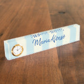 Name Plate Blue Beige Streifen Namensplakette (Seite)