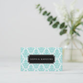 Name Plate v3 - Damask - Aqua Visitenkarte (Stehend Vorderseite)