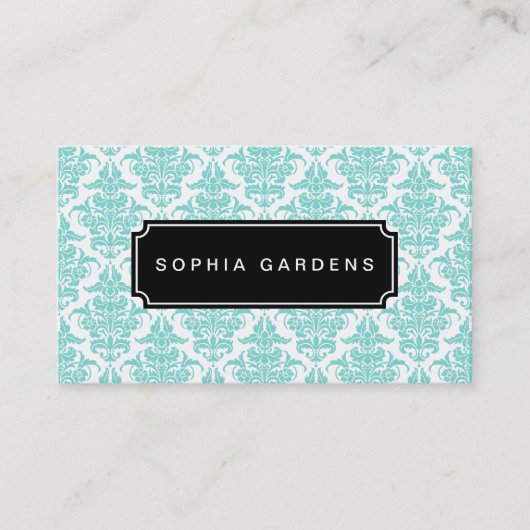 Name Plate v3 - Damask - Aqua Visitenkarte (Vorderseite)
