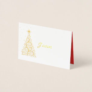 Name Platzkarte Gold Foiled Christmas Tree & Stars Folienkarte
