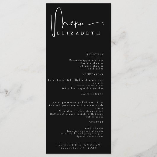 Name Platzkarte | Menü | Einfache Hochzeitsmenüs Menükarte (Vorderseite)