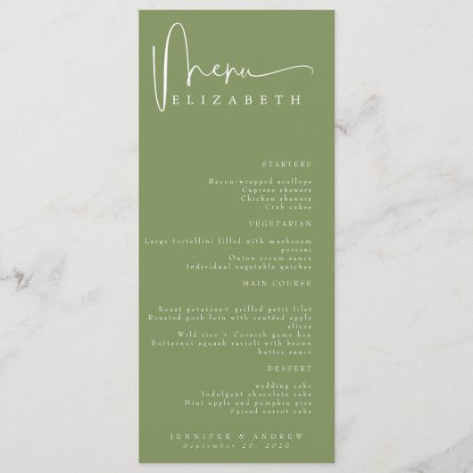 Name Platzkarte | Menü | Einfache Hochzeitsmenüs Menükarte (Vorderseite)