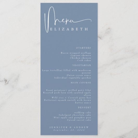 Name Platzkarte | Menü | Einfache Hochzeitsmenüs Menükarte (Vorderseite)