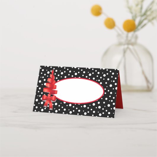 Name Platzkarten Weihnachts Ribbon Tree Polka Dot (Vorderseite)