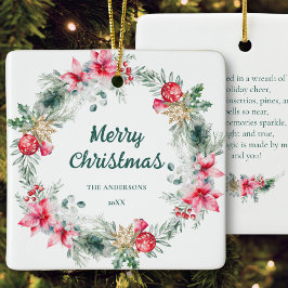 Name Poinsettia Red Green Wreath Weihnachtsgedicht Keramikornament