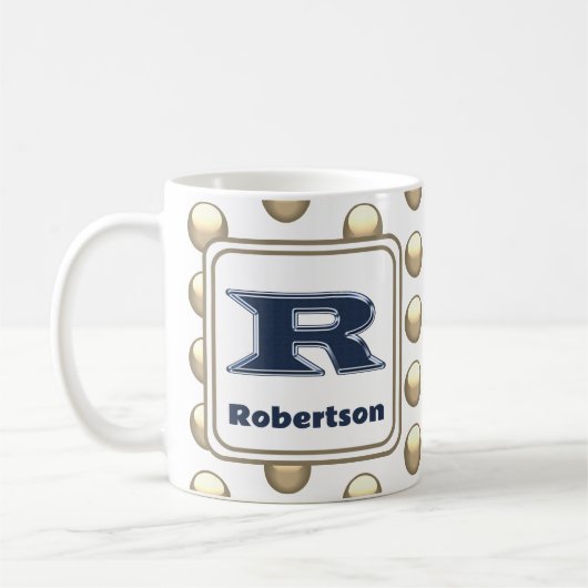 Name Polka Dot Bold Blue Initial Kaffeetasse (Links)