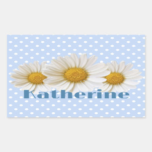 Name Polka Dots Blue Rechteckiger Aufkleber