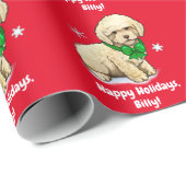 Name Poodle Puppy in Christmas Bow anpassen Geschenkpapier (Rolleneckpunkt)