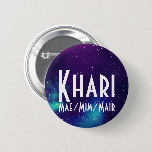 Name ___ + Pronomen Anpassbare Galaxie Button (Vorne & Hinten)
