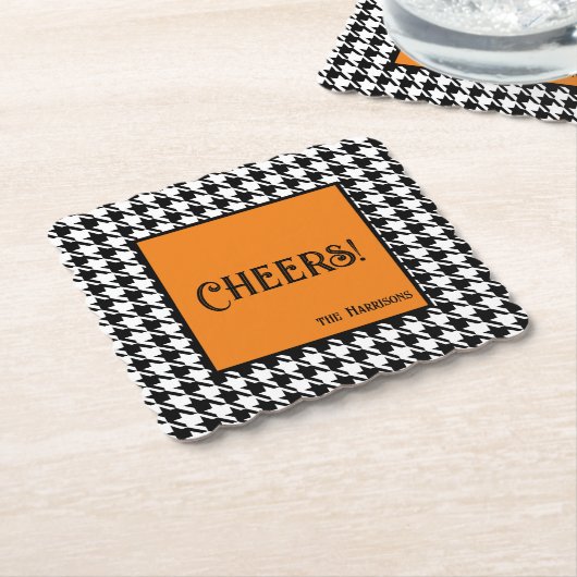 Name & Prost! Orange Schwarz Weiß Houndstooth Untersetzer (angewinkelt)