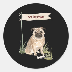 Name Pug Haustier Hund Runder Aufkleber