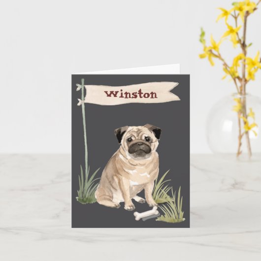 Name Pug Pet Dog  Karte (Gelbe Blume)