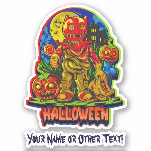 Name Pumpkin Head Monster Chat Orange Blue Aufkleber (Vorderseite)