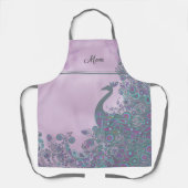 Name, Purple and Teal Decorative Peacock Pattern Schürze (Vorderseite)