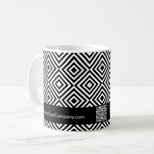 Name QR-Code Website Schwarz-Weiß-Muster Kaffeetasse (Vorderseite Links)