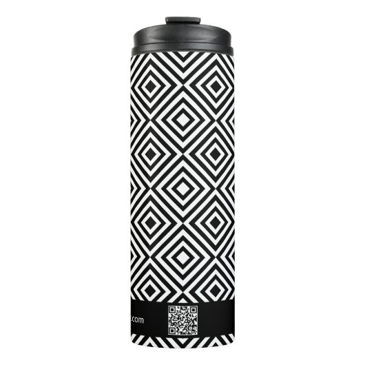 Name QR-Code Website Schwarz-Weiß-Muster Thermosbecher (Vorderseite)
