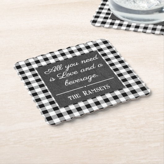 Name Quote. Black & White Check, Black Denim Print Untersetzer (angewinkelt)