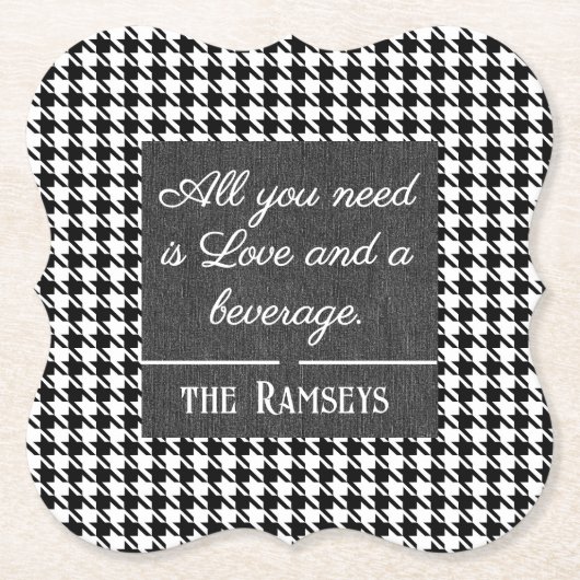 Name Quote. Black & White Houndstooth Bracket Untersetzer (Vorderseite)
