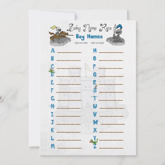 Name Race Baby Showgame Cards Einladung (Rückseite)